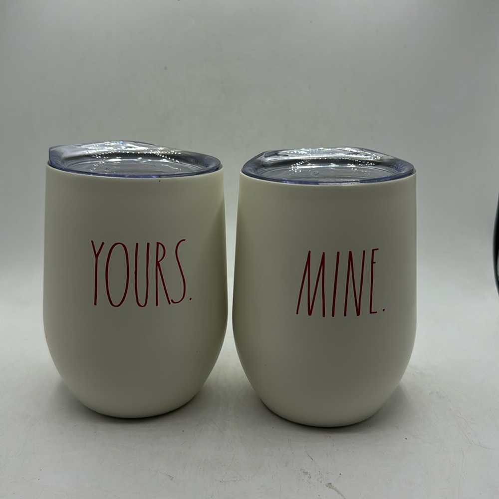 Rae Dunn Set Mine and Yours Wine Glasses
